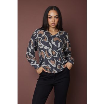   CHANTIL női felső – V-nyakú, passzés ujjú, bővebb szabású,mintás,M,Tara x Viktori,Curve Kollekció