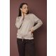 EVORA női pulóver, kerek nyakú, kötős aljú, parketta mintás,bézs,L-XL,Tara X Viktori,Curve Kollekció