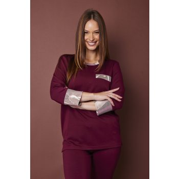   CAITLYN női pulóver – mintás pántos,bordó,S-M,Tara X Viktori,Curve Kollekció