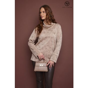   SUSAN női pulóver, kámzsás nyakú, díszzsebes pulóver,bézs,XL,Tara X Viktori,Curve Kollekció