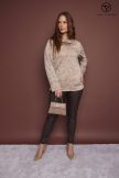 SUSAN női pulóver, kámzsás nyakú, díszzsebes pulóver,bézs,XL,Tara X Viktori,Curve Kollekció