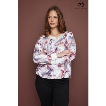   MARY női blúz – mintás, környakas, gumis aljú blúz,L-XL,Tara X Viktori,Curve Kollekció