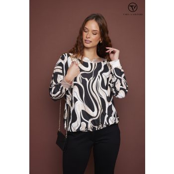   MARY női blúz– mintás, környakas, gumis aljú blúz,S-M,Tara X Viktori,Curve Kollekció