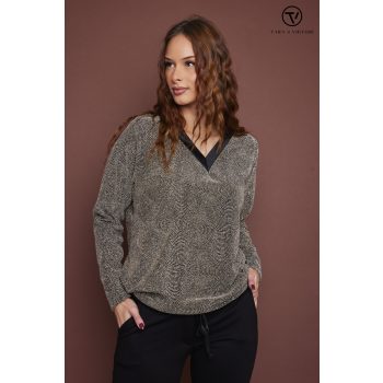   RAMI női csillogó tunika szatén V-nyakkal és megkötős aljjal,arany csillogó,M,Tara X Viktori,Curve Kollekció