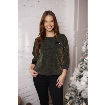    DONELLE női blúz csillogós, szatén díszzsebes,bronz csillogó,S-M,Tara X Viktori,Curve Kollekció