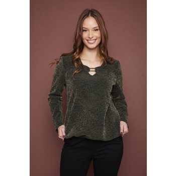   MIRABELLA csillogó V-nyakú alkalmi tunika klippel,zöldes,L-XL,Tara X Viktori,Curve Fashion