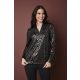 SHAINA elegáns állónyakú tunika – mintás, passzés aljú női felső,arany-fekete,S-M,Tara x Viktori, Curve Fashion