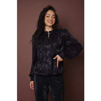   AMARA női szatén tunika állógallérral és díszgombbal,fekete,S-M,Tara X Viktori,Curve Kollekció