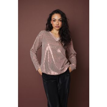   RAMI női csillogó tunika szatén V-nyakkal és megkötős aljjal,halvány rosegold csillogó,M,Tara X Viktori,Curve Kollekció