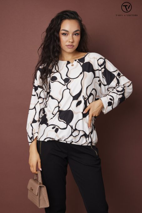 LILLY női blúz– mintás, környakas, gumis aljú blúz,S-M,Tara X Viktori,Curve Kollekció