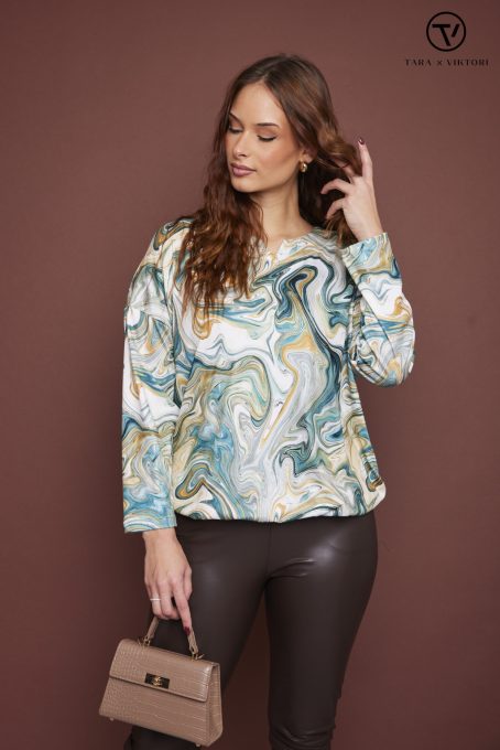 LILLY női blúz– mintás, környakas, gumis aljú blúz,mintás,L-XL,Tara X Viktori,Curve Kollekció