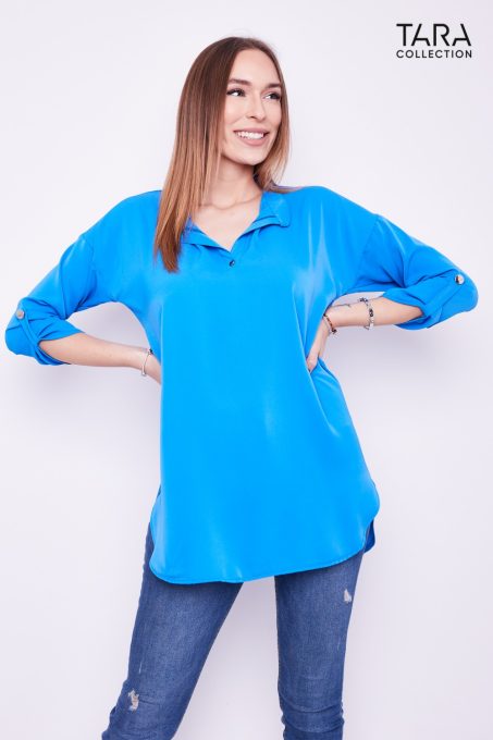 DETTINA Collared and panelled, side-slit tunic/blouse royal blue
