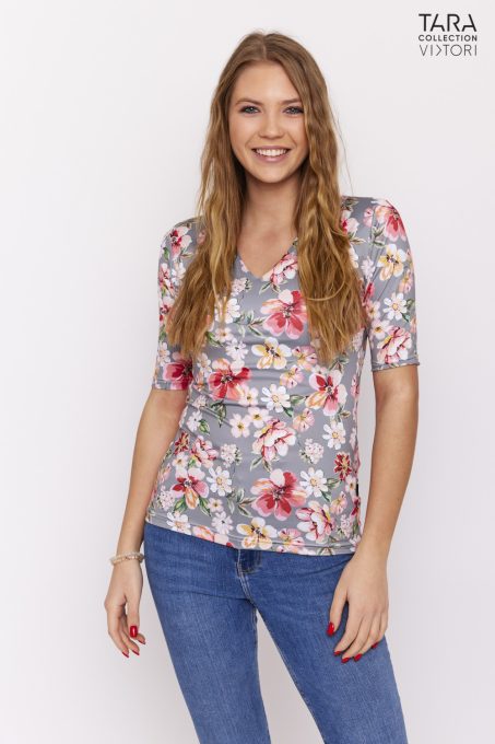 DOLLI V-neck top with chain embellishment floral print