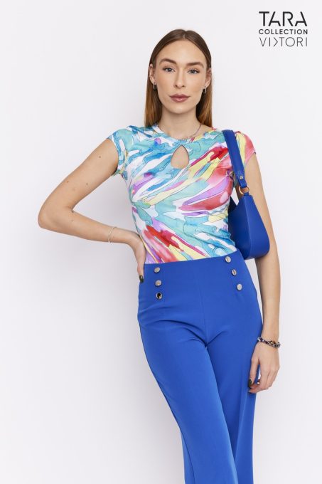 Tara Collection Női póló EMILY vállánál betétes mintás csepp alakú kivágással, XL, polyamid