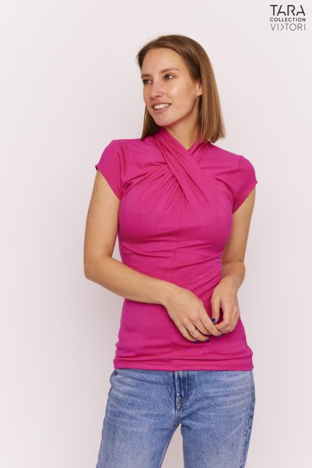 Tara Collection Női póló RUBIN pink csavart nyakú, XL, polyamid