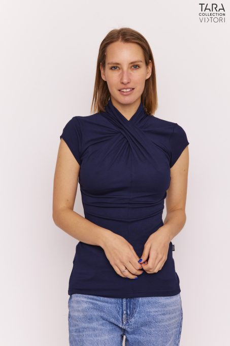 Tara Collection Női póló RUBIN sötétkék csavart nyakú,  XL, polyamid