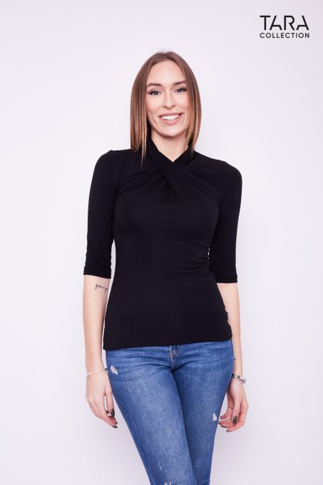 Tara Collection Női póló RUBIN fekete csavart nyakú póló, XL, polyamid