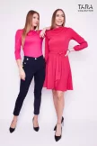 TARA Collection RIVER Gathered, high-neck A-lined tie-front dress pink