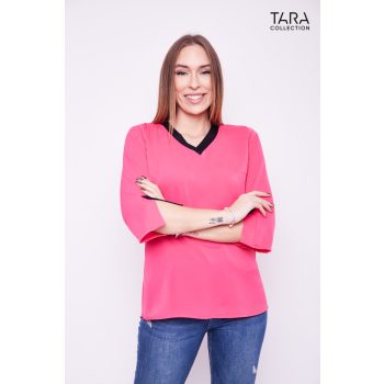   Tara Collection Női tunika BORINKA Csíkos-passzé betétes málna V-nyakú, S, silky