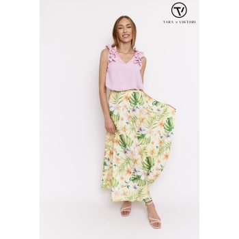   Tara Collection Női szoknya FELICITA gumis derekú maxi virágmintás , L, silky