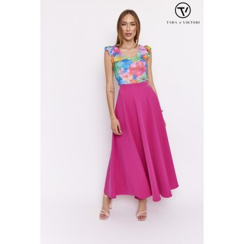   Tara Collection Női szoknya FELICITA gumis derekú maxi pink , S, silky