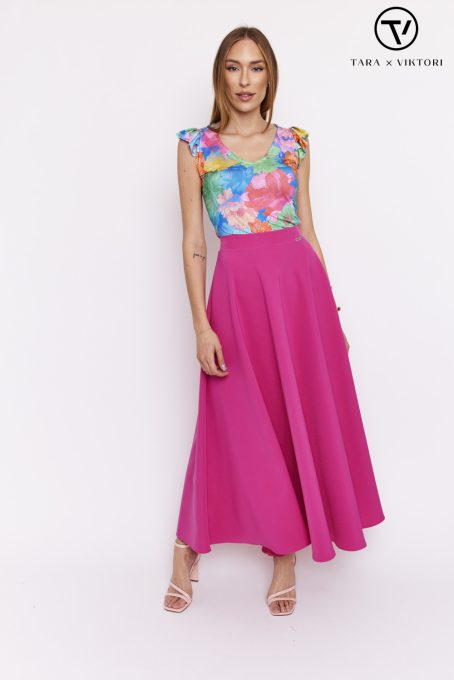 Tara Collection Női szoknya FELICITA gumis derekú maxi pink , S, silky