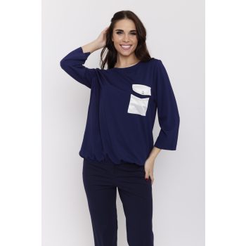   JANE női felső – gumis aljú, zsebes, csónaknyakú tunika szatén részlettel,sötétkék,S-M,CURVE Kollekció