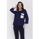JANE női felső – gumis aljú, zsebes, csónaknyakú tunika szatén részlettel,sötétkék,S-M,CURVE Kollekció