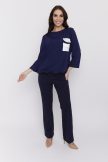JANE női felső – gumis aljú, zsebes, csónaknyakú tunika szatén részlettel,sötétkék,L-XL,CURVE Kollekció