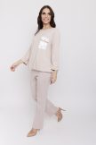 JANE női felső – gumis aljú, zsebes, csónaknyakú tunika szatén részlettel,bézs,L-XL,CURVE Kollekció