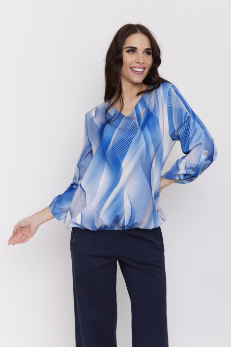 JOSIE női blúz – V-nyakú, gumis aljú, gombos ujjú blúz,L-XL,Tara X Viktori,CURVE Kollekció