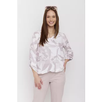   JOSIE női blúz – V-nyakú, gumis aljú, gombos ujjú blúz,mintás,L-XL,Tara X Viktori,CURVE Kollekció