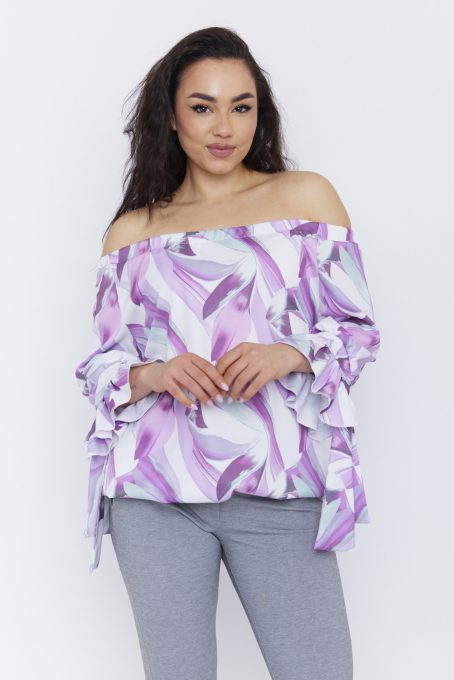 Fanni női tunika, váll nélküli, fodros ujjú, gumis aljú tunika, mintás,S-M,Tara x Viktori, Curve Fashion