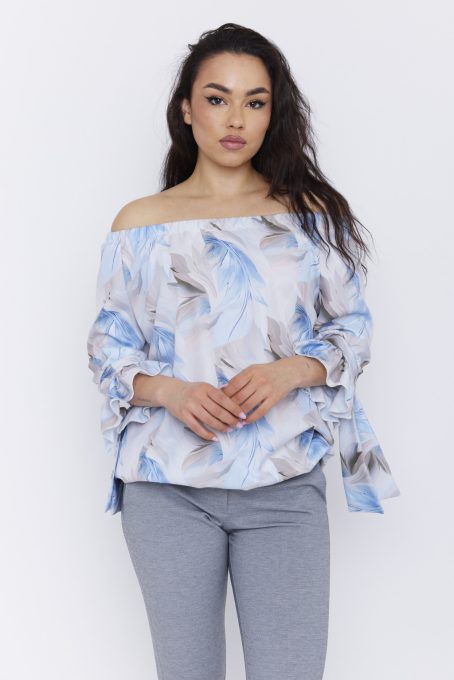 Fanni női tunika, váll nélküli, fodros ujjú, gumis aljú tunika, mintás,L-XL,Tara x Viktori, Curve Fashion