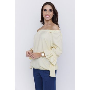   Fanni női tunika, váll nélküli, fodros ujjú, gumis aljú tunika, sárga,S-M,Tara x Viktori, Curve Fashion