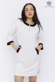 KEILA női tunikaruha – cipzáras, zsebes, kontrasztos szegélyű ruha, fehér-fekete,S-M,Tara X Viktori, CURVE