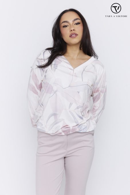 RAMI női felső, V-nyakú, megkötős aljú tunika csíkbetéttel és gombbal,mintás,XL,Tara X Viktori,Curve Kollekció