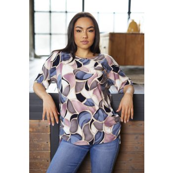   CANDE női tunika – T-ujjú, ráncolt oldalú fazon,mintás,S-M,Tara X Viktori,CURVE Kollekció