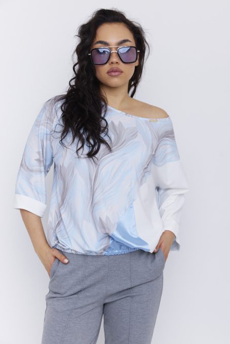 JENINE női felső – T-ujjú, gumis aljú fazon,mintás,S-M,Tara X Viktori, CURVE