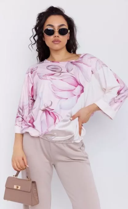 JENINE női felső – T-ujjú, gumis aljú fazon,mintás,S-M,Tara X Viktori, CURVE