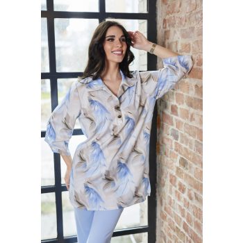   Henriett női tunika gallérral és gombos elejével, elegáns mintás dizájnnal,S-M,Tara X Viktori