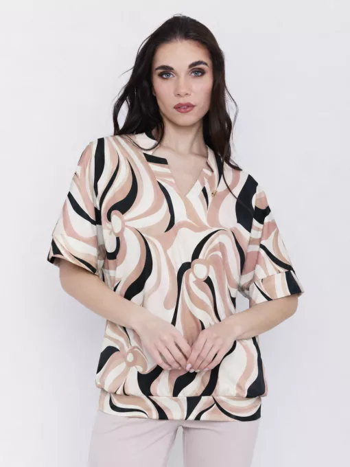 MEJA női tunika – V-nyakú, bő fazonú női tunika,mintás,XL,Tara X Viktori,CURVE Kollekció