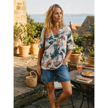   MEJA női tunika – V-nyakú, bő fazonú női tunika,mintás,XXL,Tara X Viktori,CURVE Kollekció