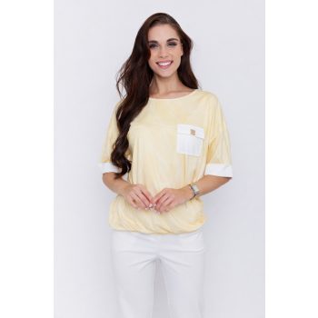   KÓKUSZ női oversized felső , zsebes, arany gombos,alján megkötős,sárga-mintás,S-M,Curve Fashion