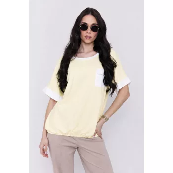   KÓKUSZ női oversized felső , zsebes, arany gombos,alján megkötős,világossárga,S-M,Curve Fashion