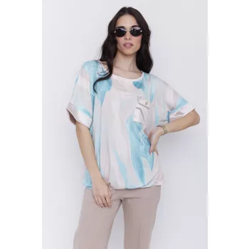   KÓKUSZ női oversized felső , zsebes, arany gombos,alján megkötős,mintás,S-M,Curve Fashion