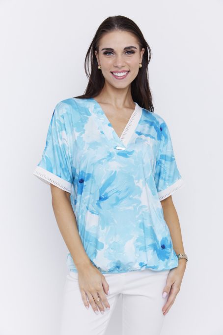 HEDDA women’s tunic – V-neck, trim detail, elastic hem style