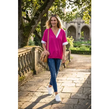   HEDDA női felső– V-nyakú, passzés, gumis aljú fazon,L-XL,pink,CURVE Kollekció