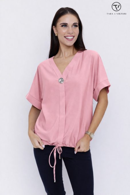 FREJA női tunika – ívelt elejű, zsinóros aljú fazon,rózsaszín ,L-XL,Tara X Viktori