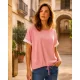 SABINE női tunika - passzés ujjú, kötős aljú, rózsaszín ,L-XL,Tara X Viktori,CURVE